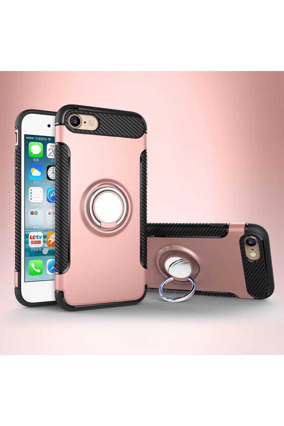 iPhone SE 2022 Uyumlu CSK Zore Yüzüklü Verus Kılıf-Rose Gold