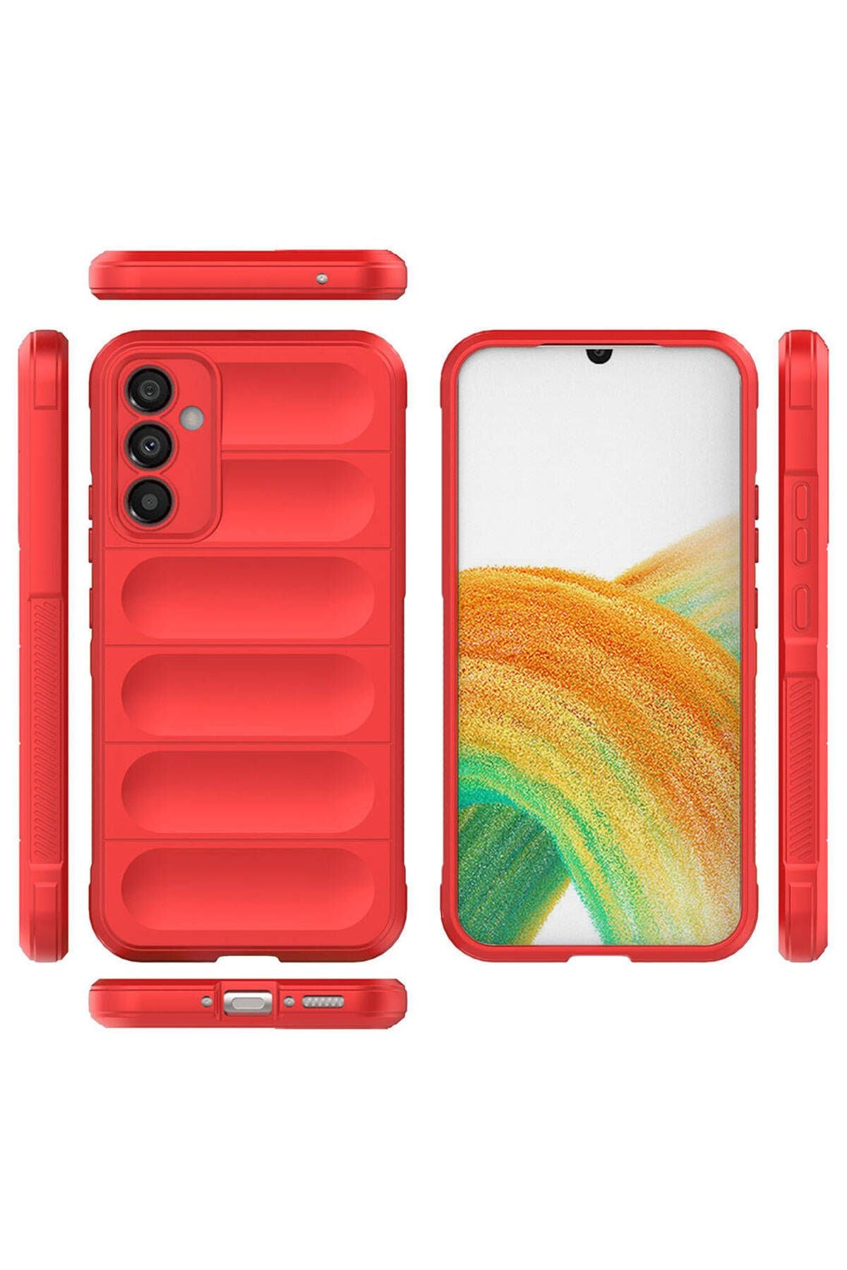 Galaxy A34 Kılıf Esnek TPU Oyuklu Arka Yüzey Tasarımlı RNTC Etnik Silikon Kapak - Kırmızı
