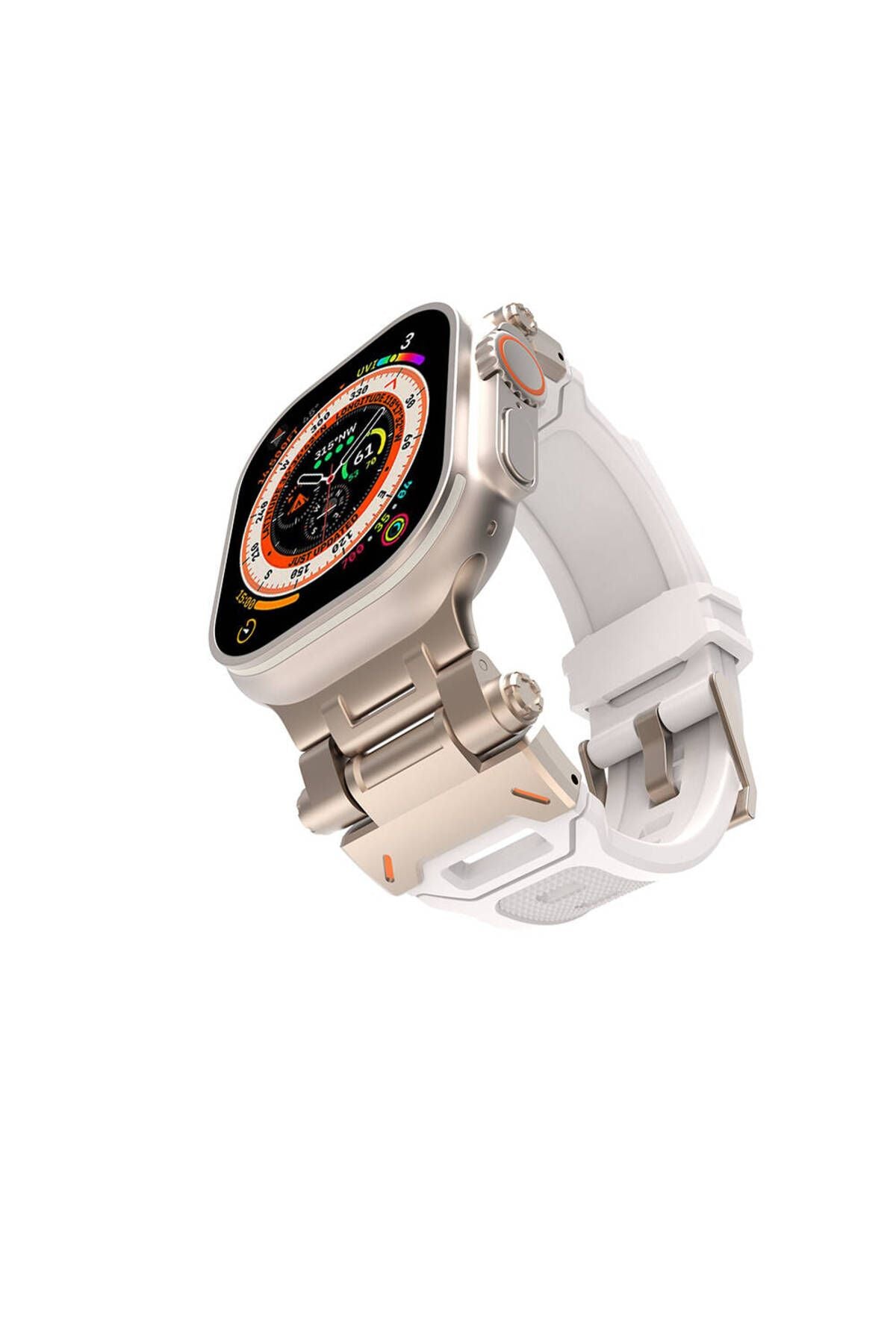 Watch Ultra 49mm CLO- KRD-108 Metal Başlıklı Silikon Kordon-Starlight