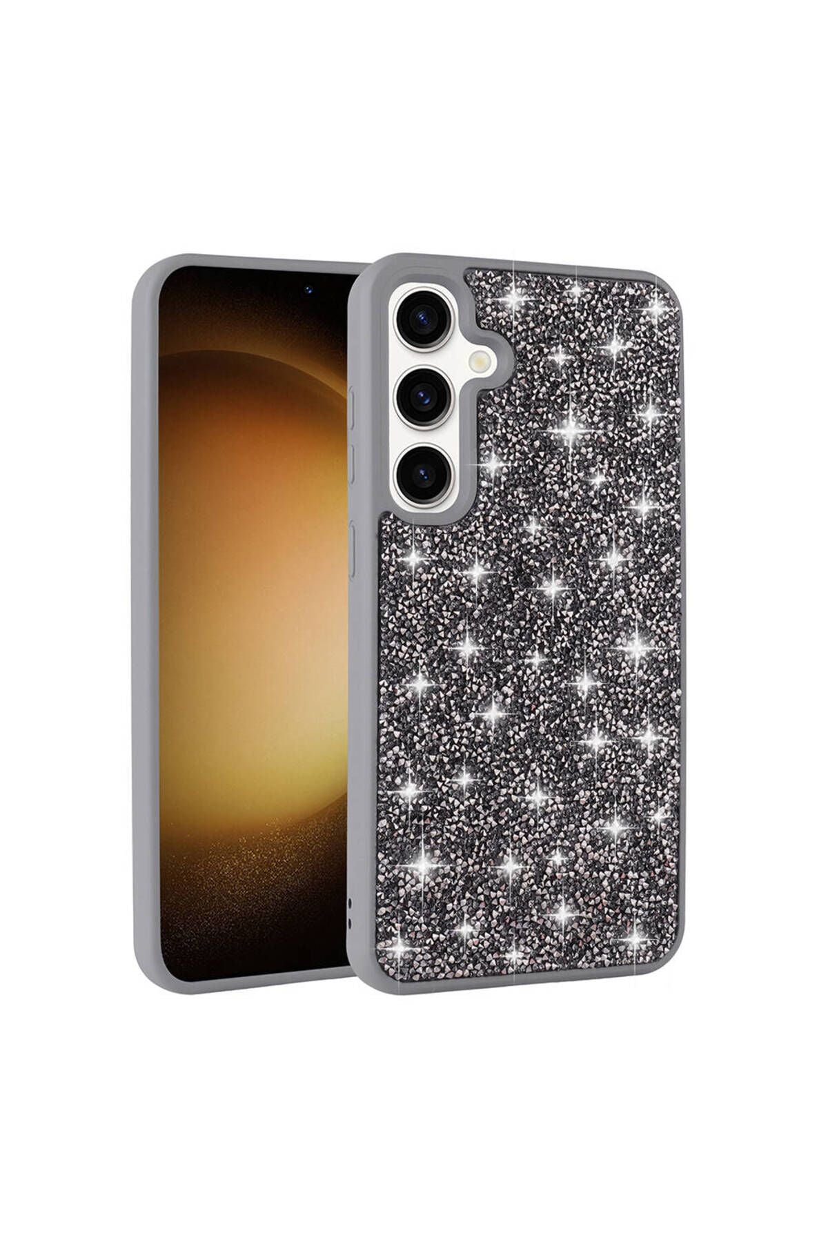 Galaxy S24 Uyumlu Parlak Taşlı Tasarım Pırlanta Zore Kılıf-Siyah