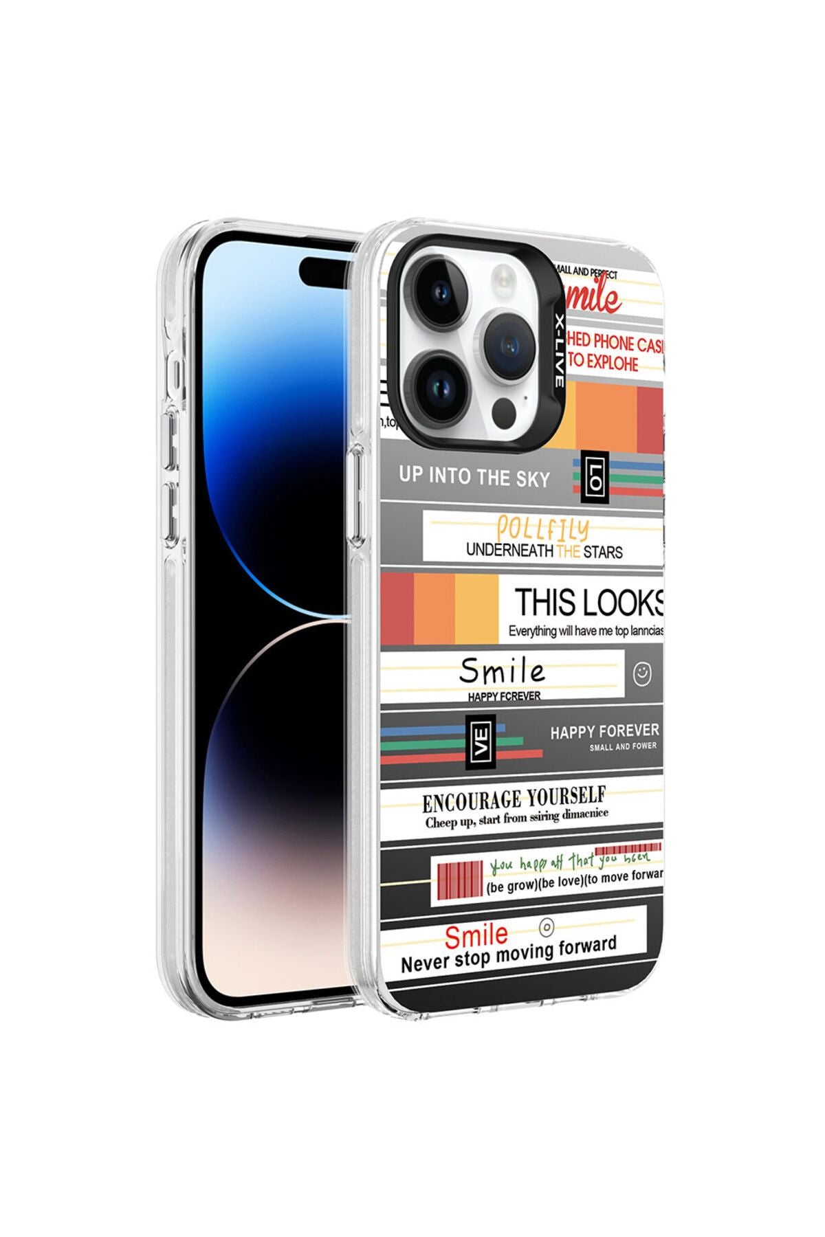 iPhone 14 Pro Uyumlu Desenli Zore Silver Sert Kılıf-Mottolar