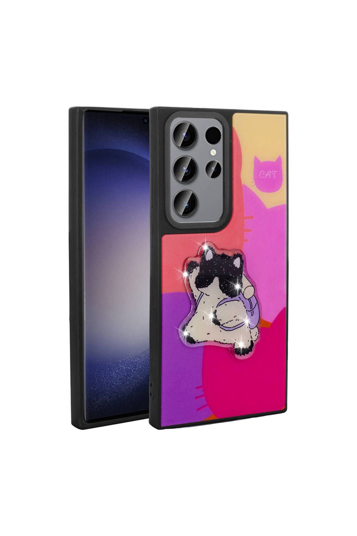 Galaxy S23 Ultra Kılıf Parlayan Kabartmalı İkonik Figürlü Zore Amas Silikon Kapak - Mor