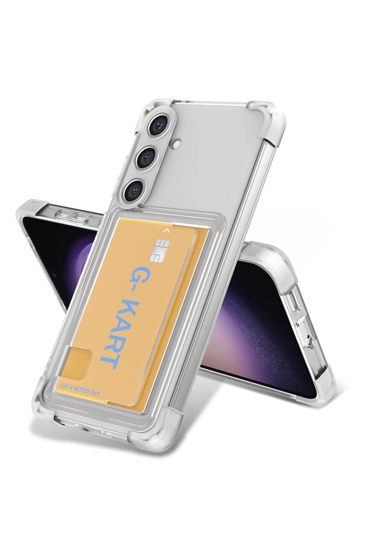 Galaxy S24 Uyumlu AiHTTg Tasarımlı Şeffaf Kartlıklı Zore G-Kart Kılıf-Renksiz