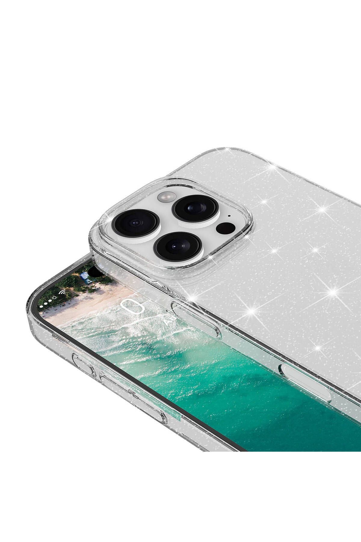 Apple iPhone 16 Pro Kılıf Parlayan Simli Şeffaf Zore Redos Kapak-Şeffaf