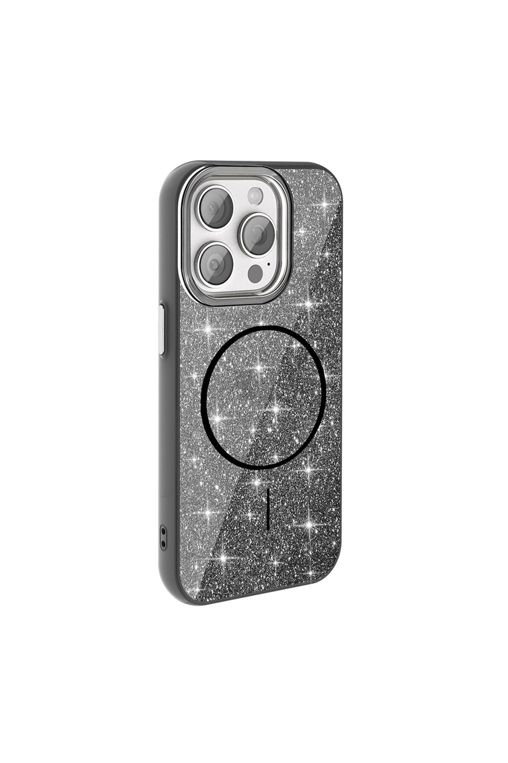 iPhone 15 Pro Max Kılıf Magsafe Şarj Özellikli Parlayan Simli Zore Okso Kapak - Pembe