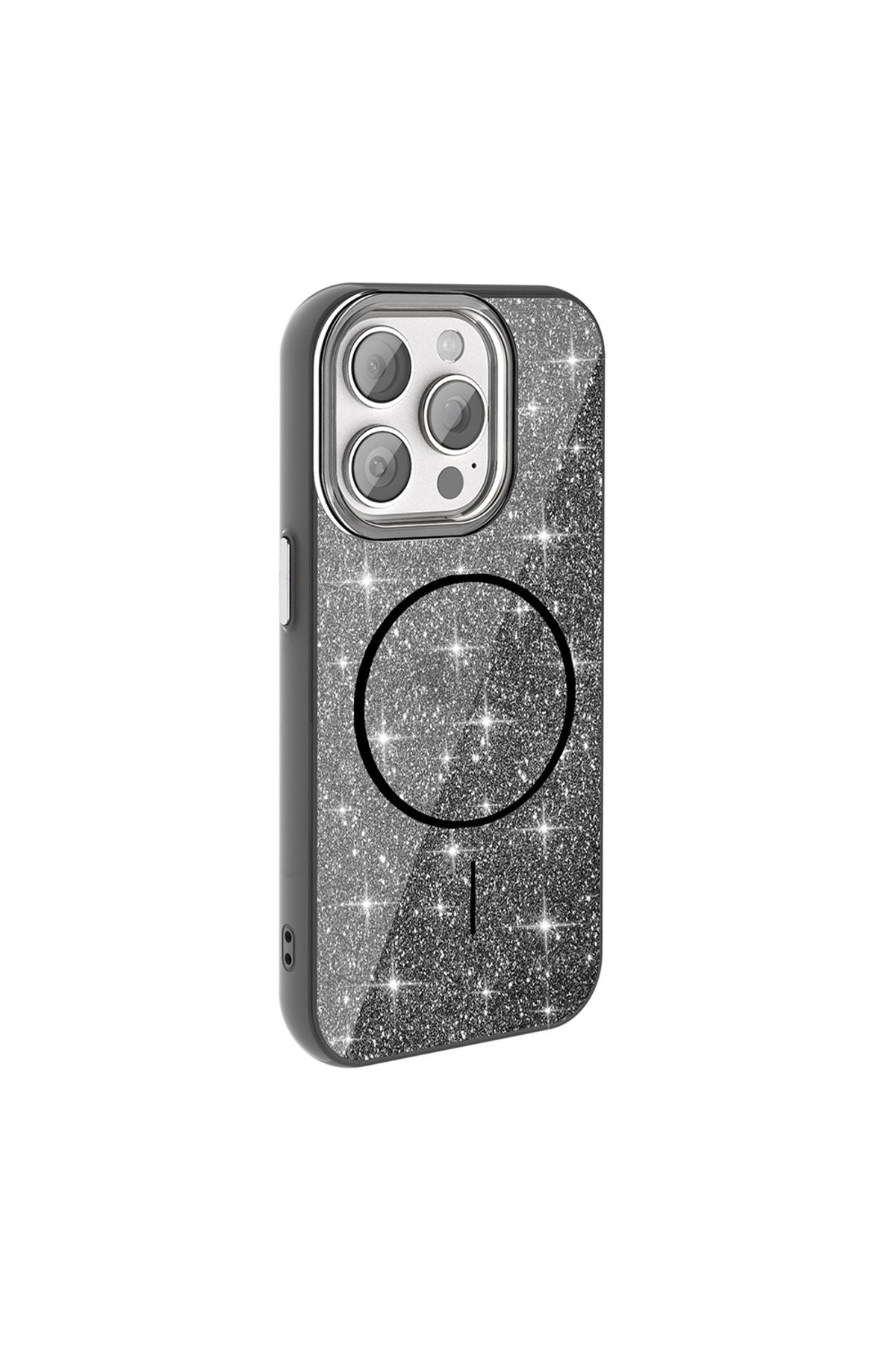 iPhone 15 Pro Max Kılıf Magsafe Şarj Özellikli Parlayan Simli Zore Okso Kapak - Pembe