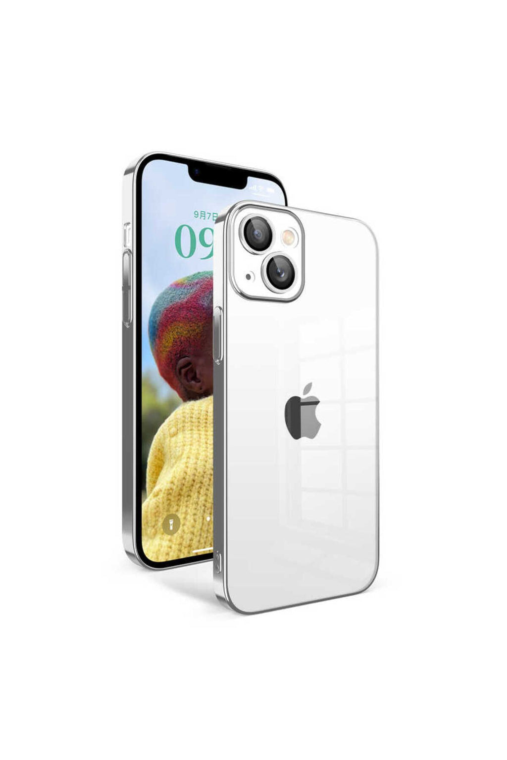 iPhone 14 Uyumlu Kamera Korumalı Renkli Çerçeveli Zore Garaj Kılıf-Gümüş