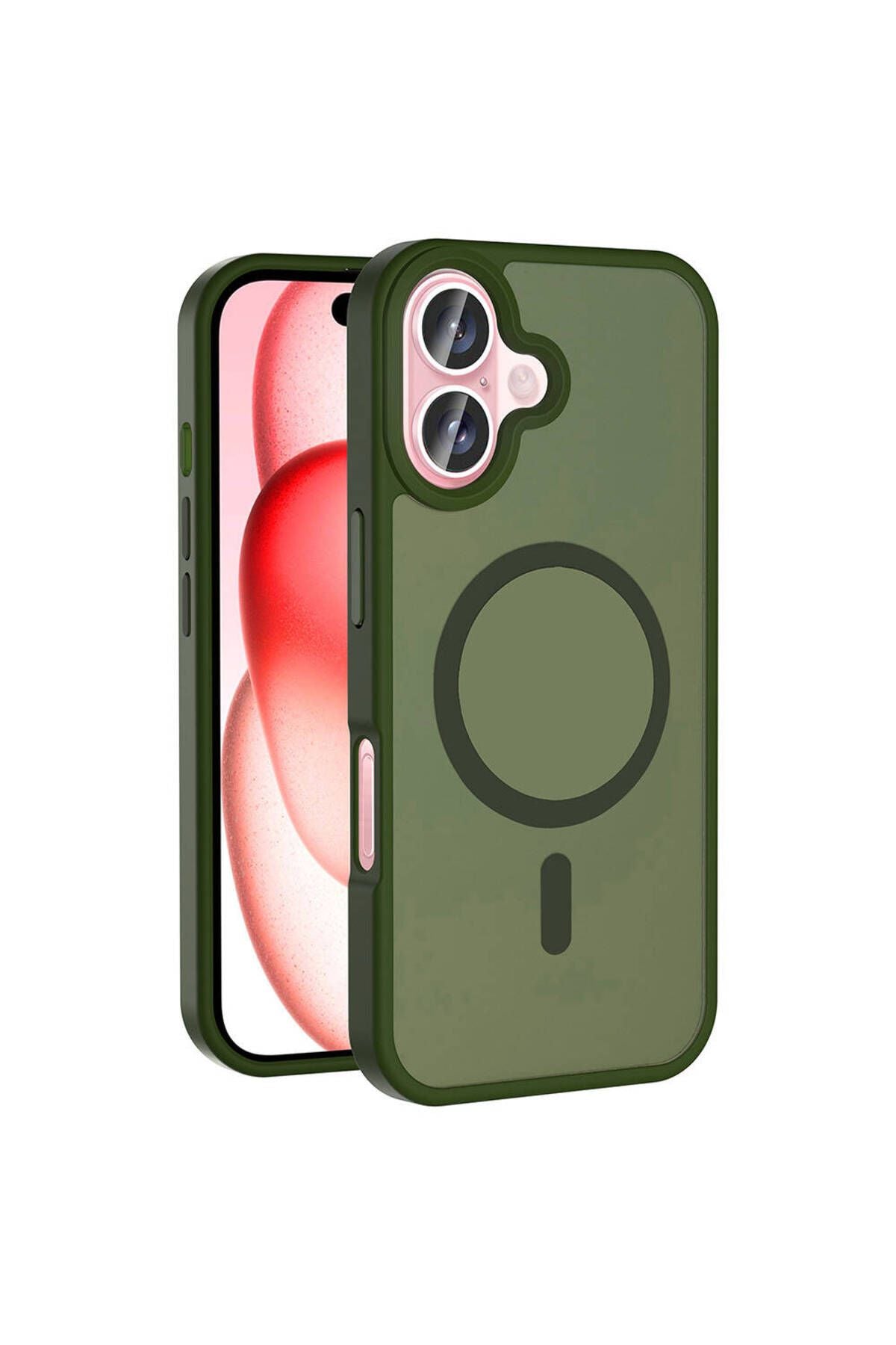 iPhone 16 Kılıf Magsafe Şarj Özellikli Mat Arka Yüzey Zore Sio Kapak-Koyu Yeşil