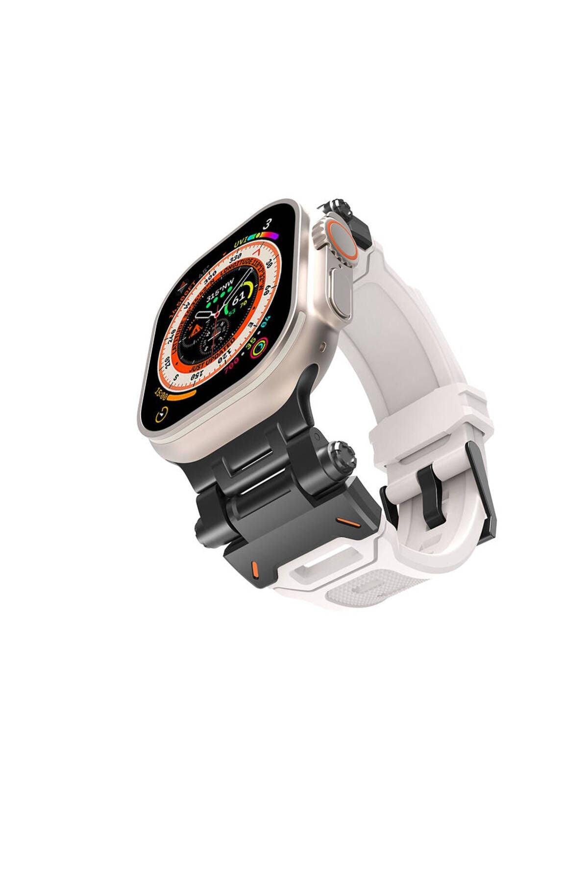 Watch Ultra 49mm CLO- KRD-108 Metal Başlıklı Silikon Kordon-Starlight-Mavi