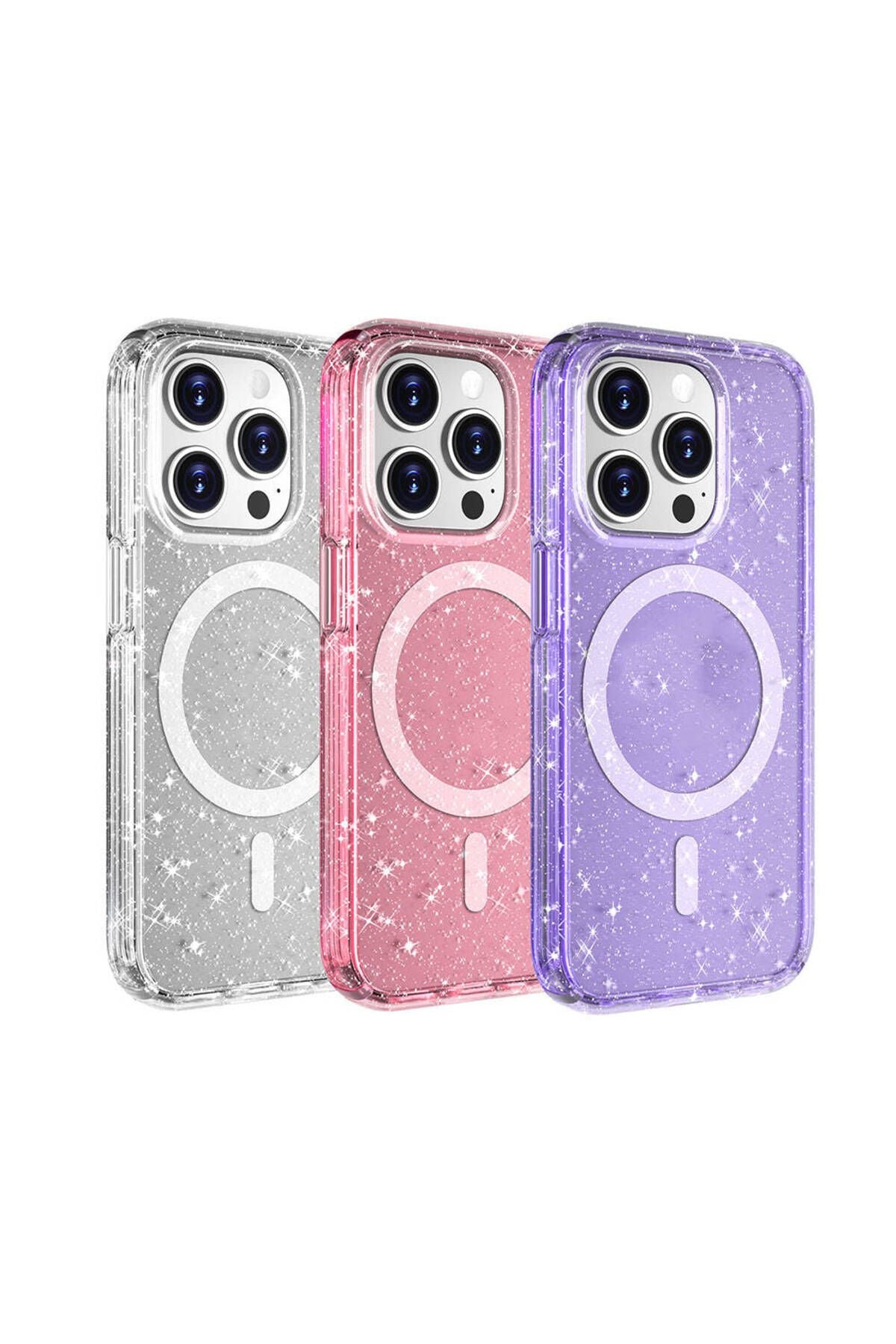 iPhone 15 Pro Max Kılıf Magsafe Şarj Özellikli Parlayan Simli Saydam Renkli Zore Allstar Kapak - Şef