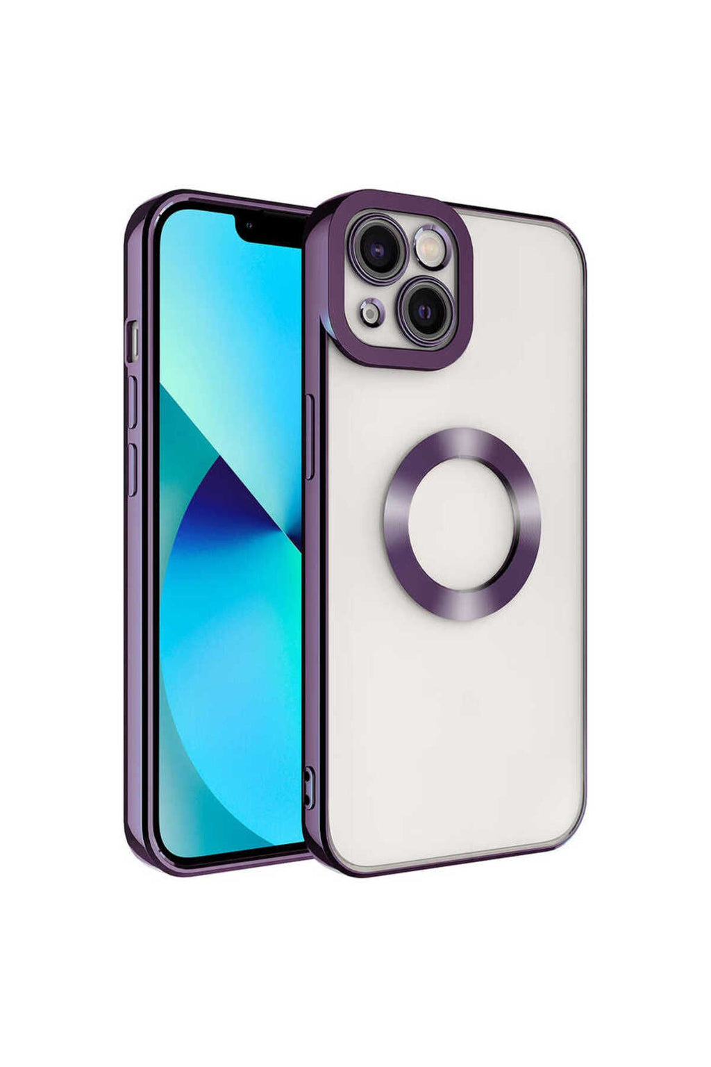 iPhone 14 Uyumlu Kamera Korumalı Logo Gösteren Zore Omega Kılıf-Derin Mor