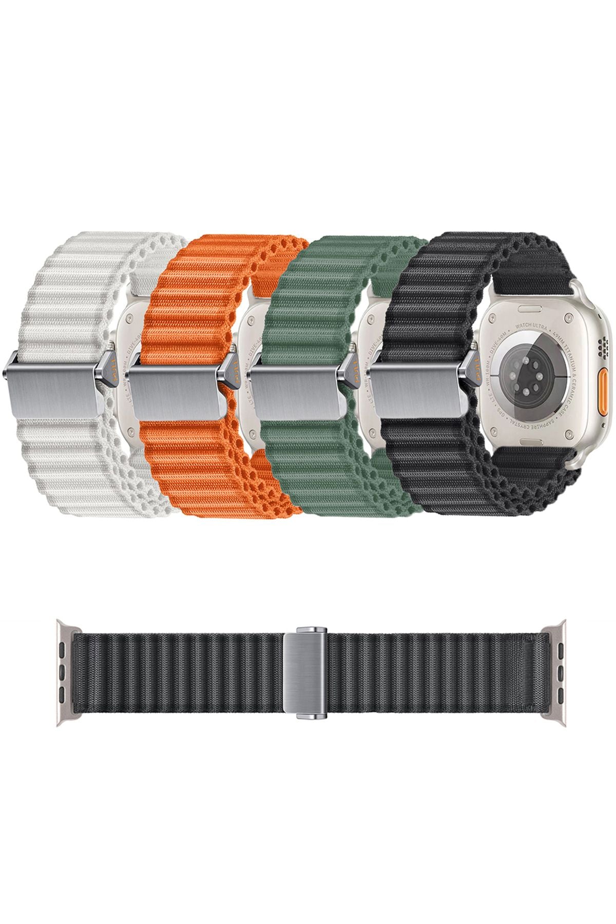 Watch Ultra 49mm Uyumlu Zore KRD-123 Naylon Kumaş Hasır Örgülü Kordon-Beyaz