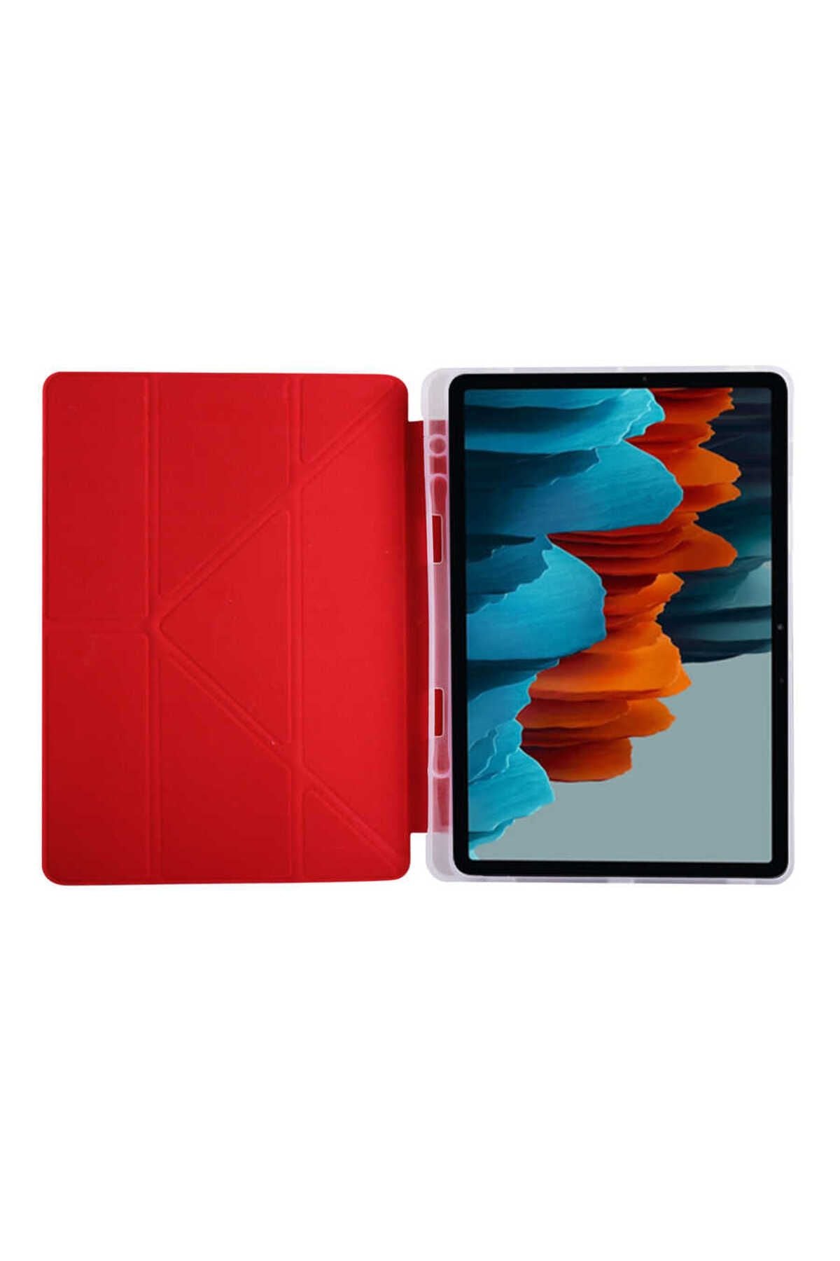 Galaxy Tab S7 Plus T970 Kılıf  Uyumlu Zore Tri Folding Kalem Bölmeli Standlı Kılıf-Rose Gold