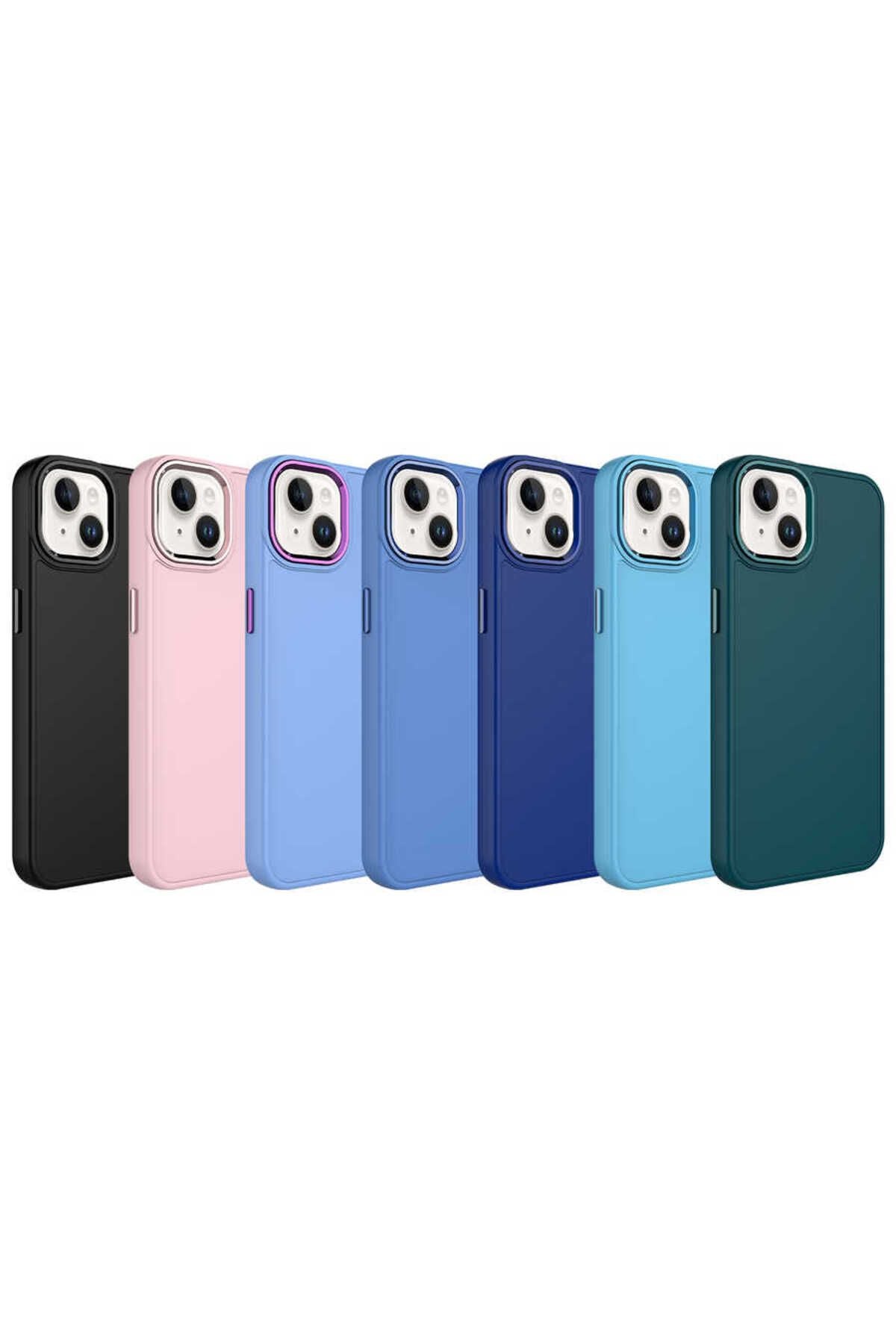 iPhone 14 Uyumlu Metal Çerçeve ve Buton Tasarımlı Silikon Zore Luna Kılıf-Sierra Mavi