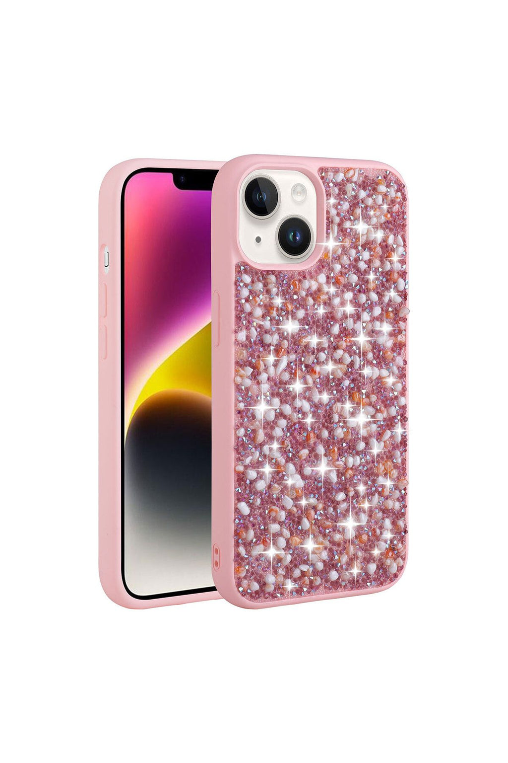 iPhone 14 Uyumlu Parlak Taşlı Tasarım Zore Linea Kılıf-Pembe