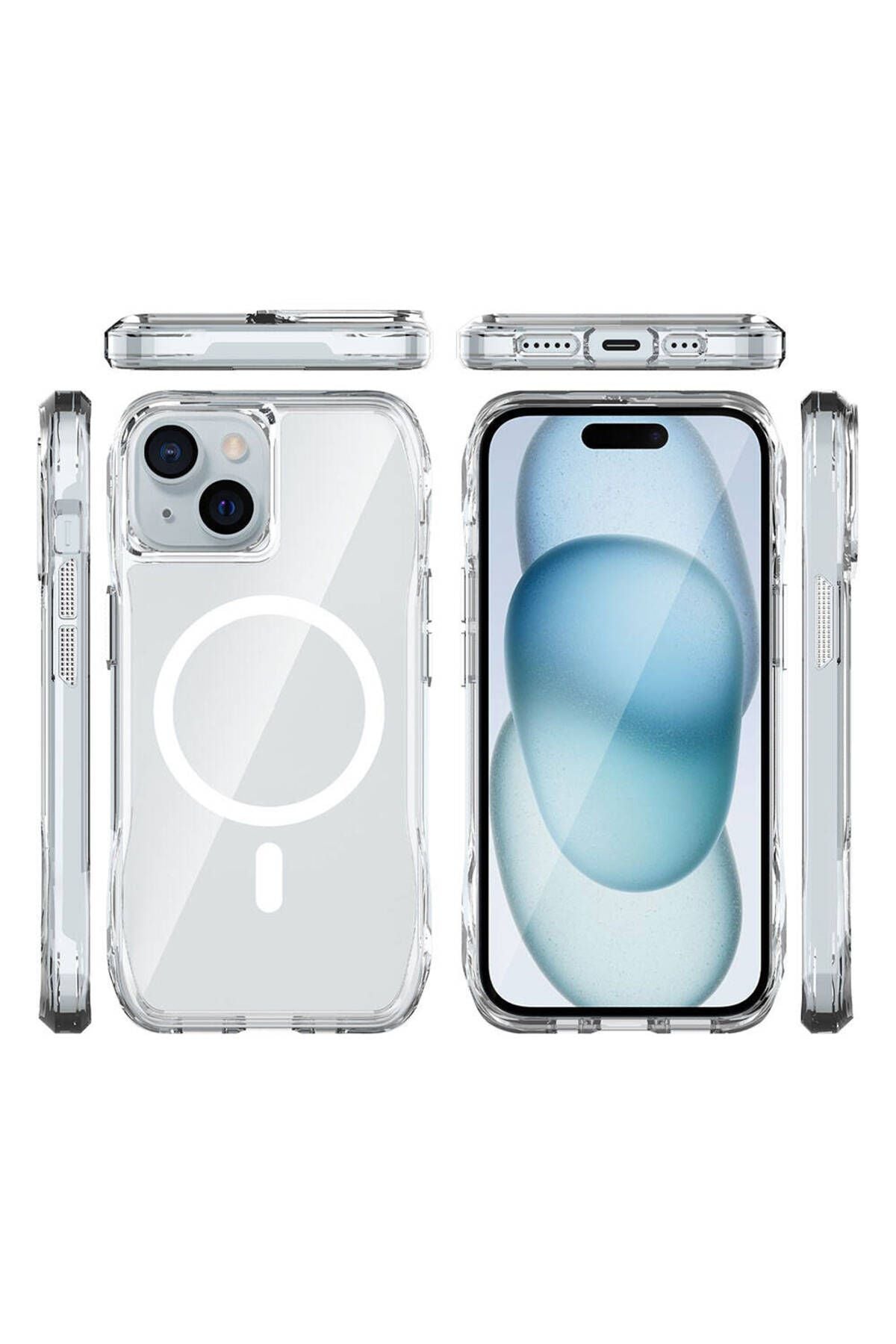 iPhone 15 Uyumlu Kılıf Magsafe Şarj Özellikli Airbagli Şeffaf SVL İncek Kapak - Şeffaf