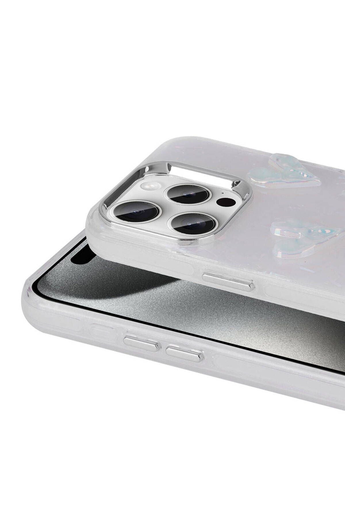 iPhone 15 Pro Uyumlu Kabartma Figürlü Parlak Zore Eralli Silikon Kılıf-Kalp