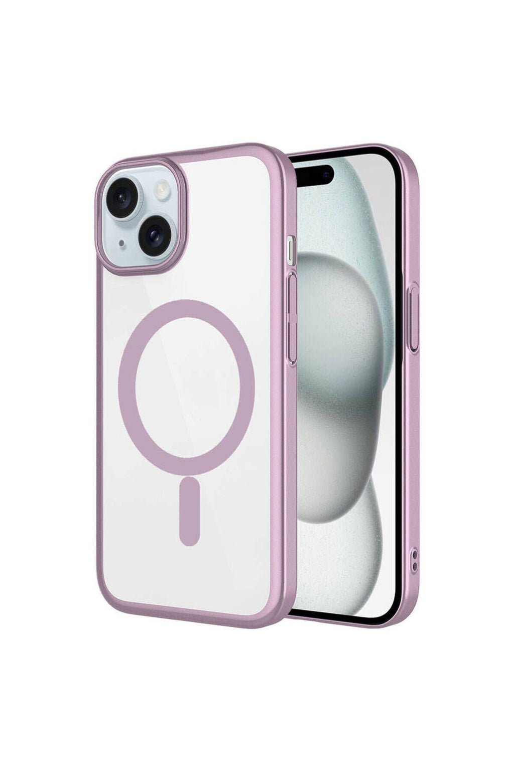 iPhone 15 Uyumlu Wireless Şarj Özellikli Sert PC Zore Mat Riksos Magsafe Kılıf-Pembe