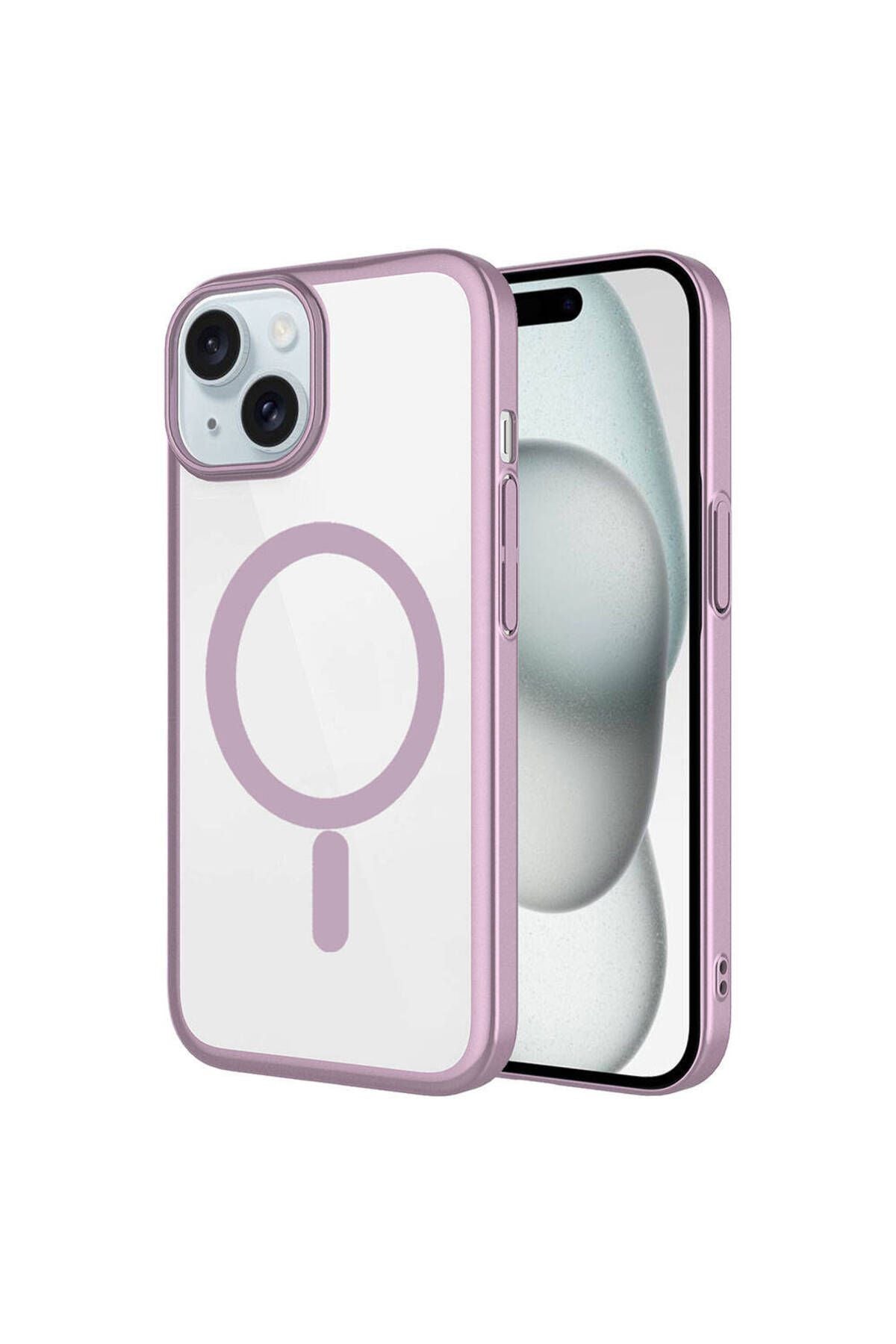iPhone 15 Uyumlu Wireless Şarj Özellikli Sert PC Zore Mat Riksos Magsafe Kılıf-Pembe