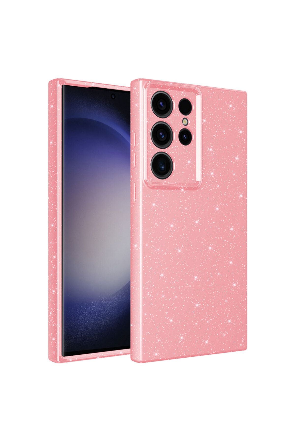 Galaxy S23 Ultra Uyumlu Kamera Korumalı Simli Lüks Zore Koton Kılıf-Pembe