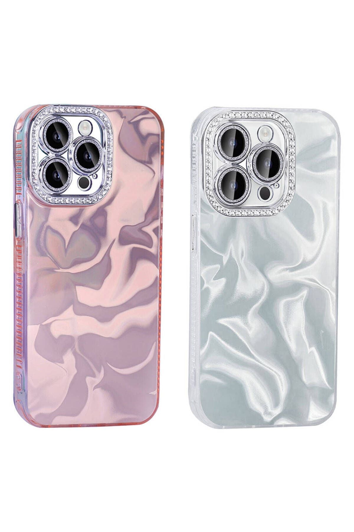 iPhone 15 Pro Kılıf Airbagli Parlak Taş Detay Tasarımlı Zore Esila Kapak - Pembe