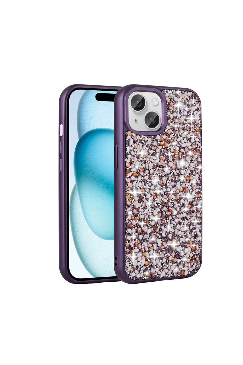 iPhone 15 Kılıf Parlak Taşlı Tasarım Zore Linea Kapak-Derin Mor