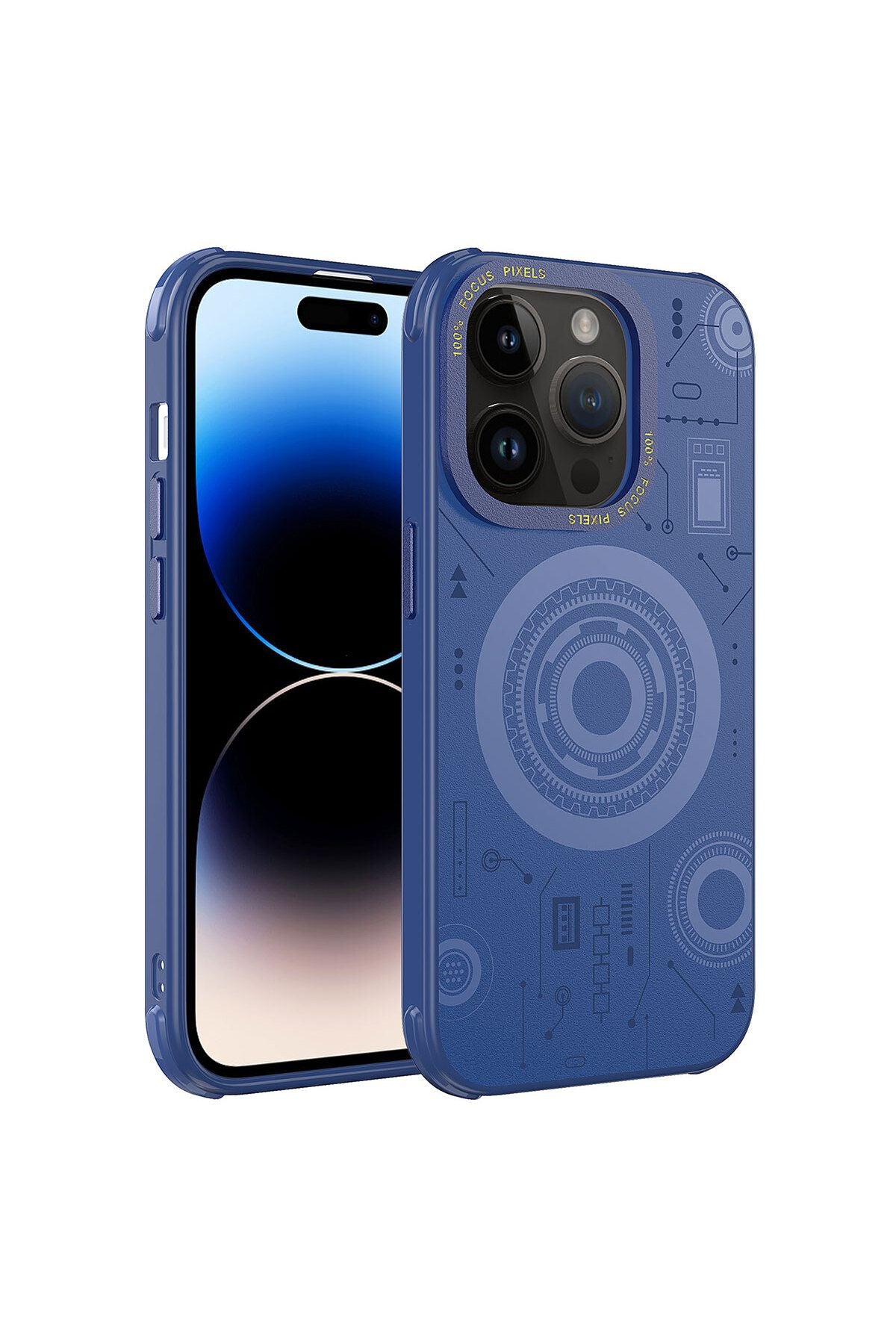 iPhone 14 Pro Max Uyumlu Zore Wireless Şarj Özellikli Desenli Hot Kılıf-Lacivert