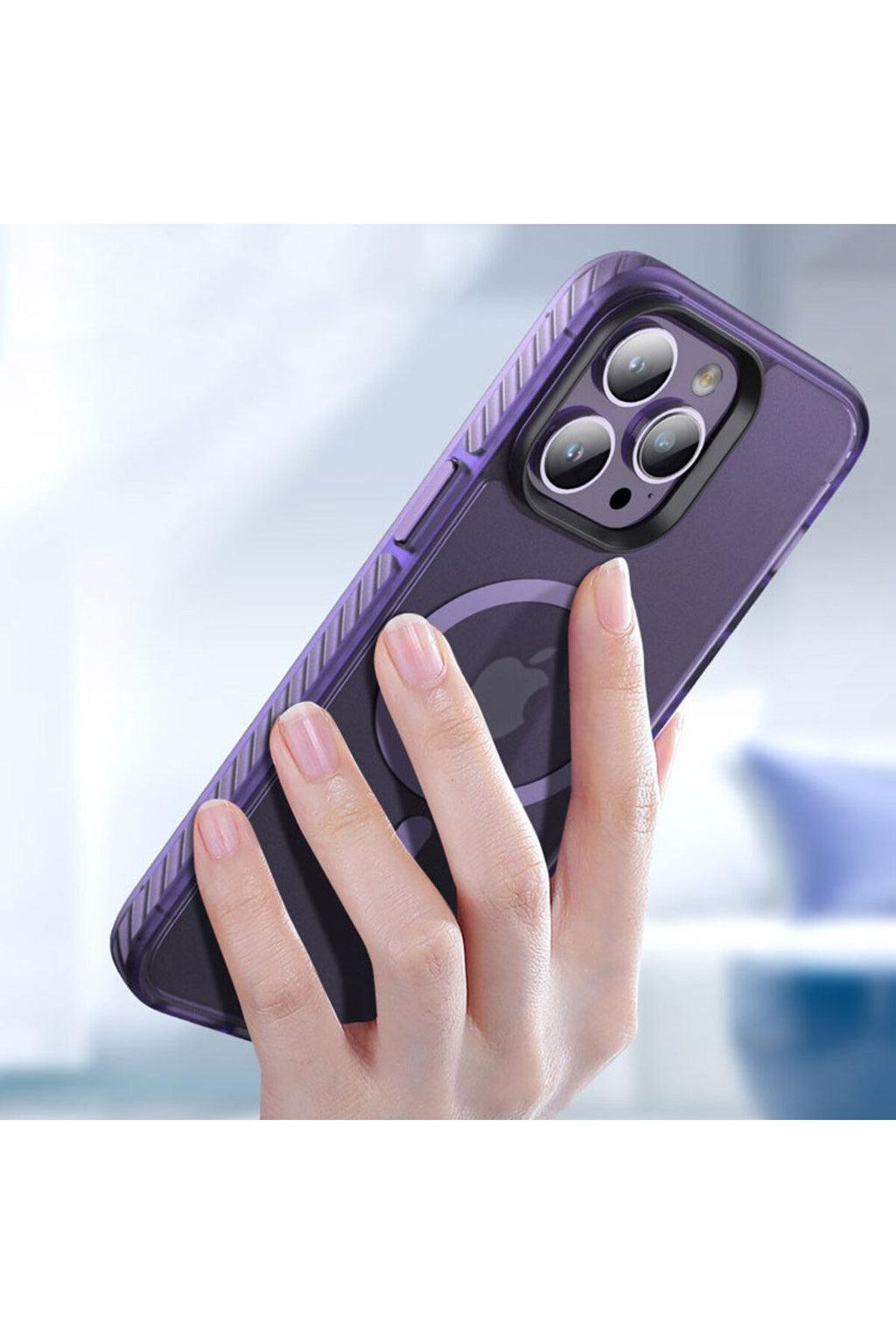 iPhone 14 Pro Uyumlu Mat Arka Yüzey Wireless Şarj Özellikli Zore Locik Kılıf-Siyah