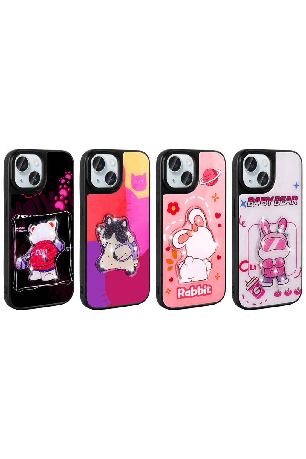 iPhone 15 Kılıf Parlayan Kabartmalı İkonik Figürlü Zore Amas Silikon Kapak - Siyah