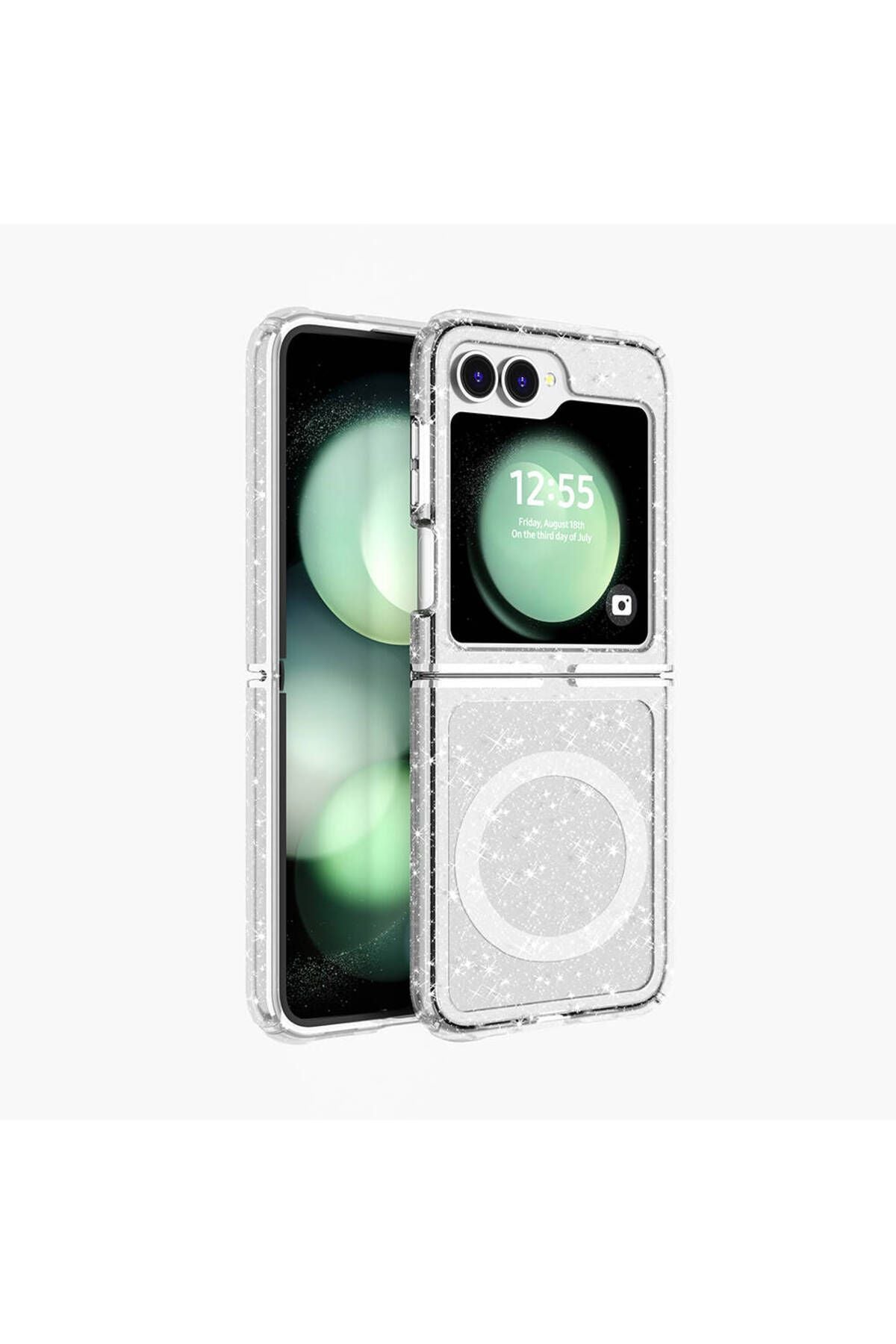 Galaxy Z Flip 6 Kılıf Magsafe Şarj Özellikli Parlayan Simli Saydam Renkli Zore Allstar Kapak - Mor