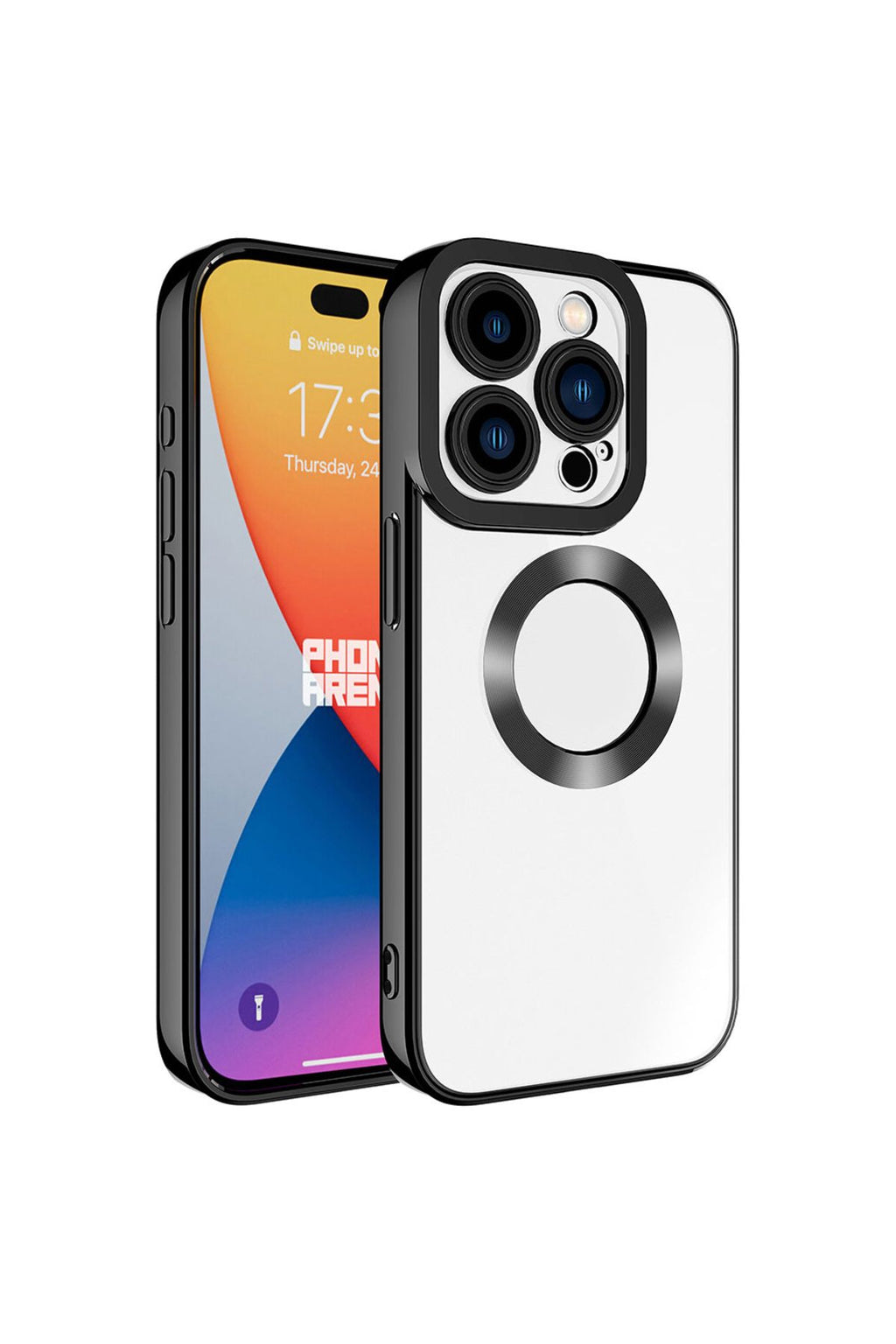 iPhone 15 Pro Max Uyumlu Kamera Korumalı Logo Gösteren Zore Omega Kılıf-Siyah