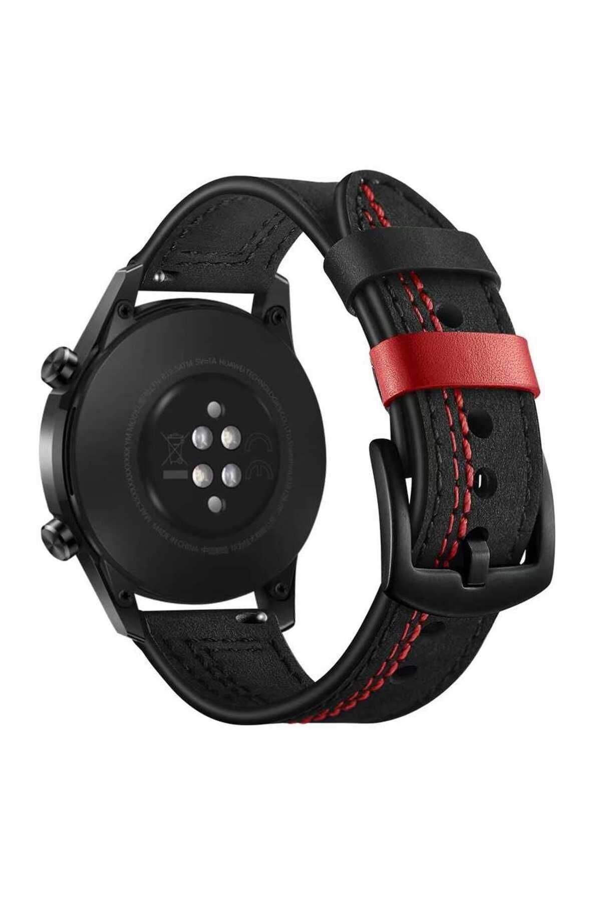 Galaxy Watch 46mm (22mm) Uyumlu KRD-19 Deri Zore Kordon-Siyah