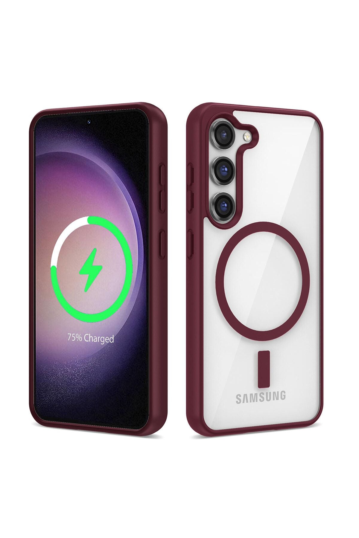 Galaxy S23 Plus Uyumlu Magsafe Wireless Şarj Özellikli Silikon Zore Ege Kılıf-Koyu Kırmızı