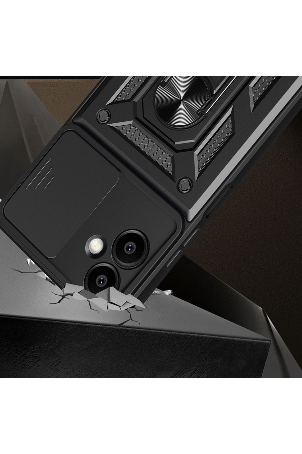 Galaxy A06 Uyumlu Magnetik Standlı Kamera Korumalı Zore Sürgülü Vega Kapak-Mavi