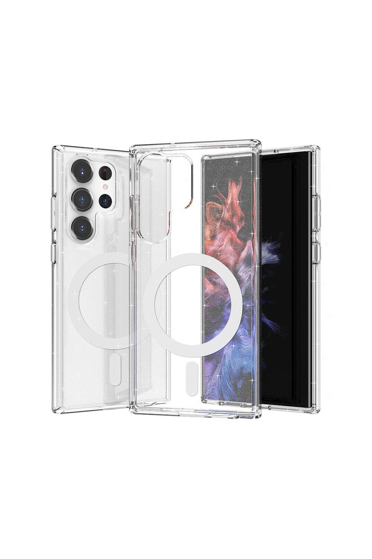 Galaxy S23 Ultra Kılıf Magsafe Şarj Özellikli Parlayan Simli Saydam Renkli Zore Allstar Kapak - Mor