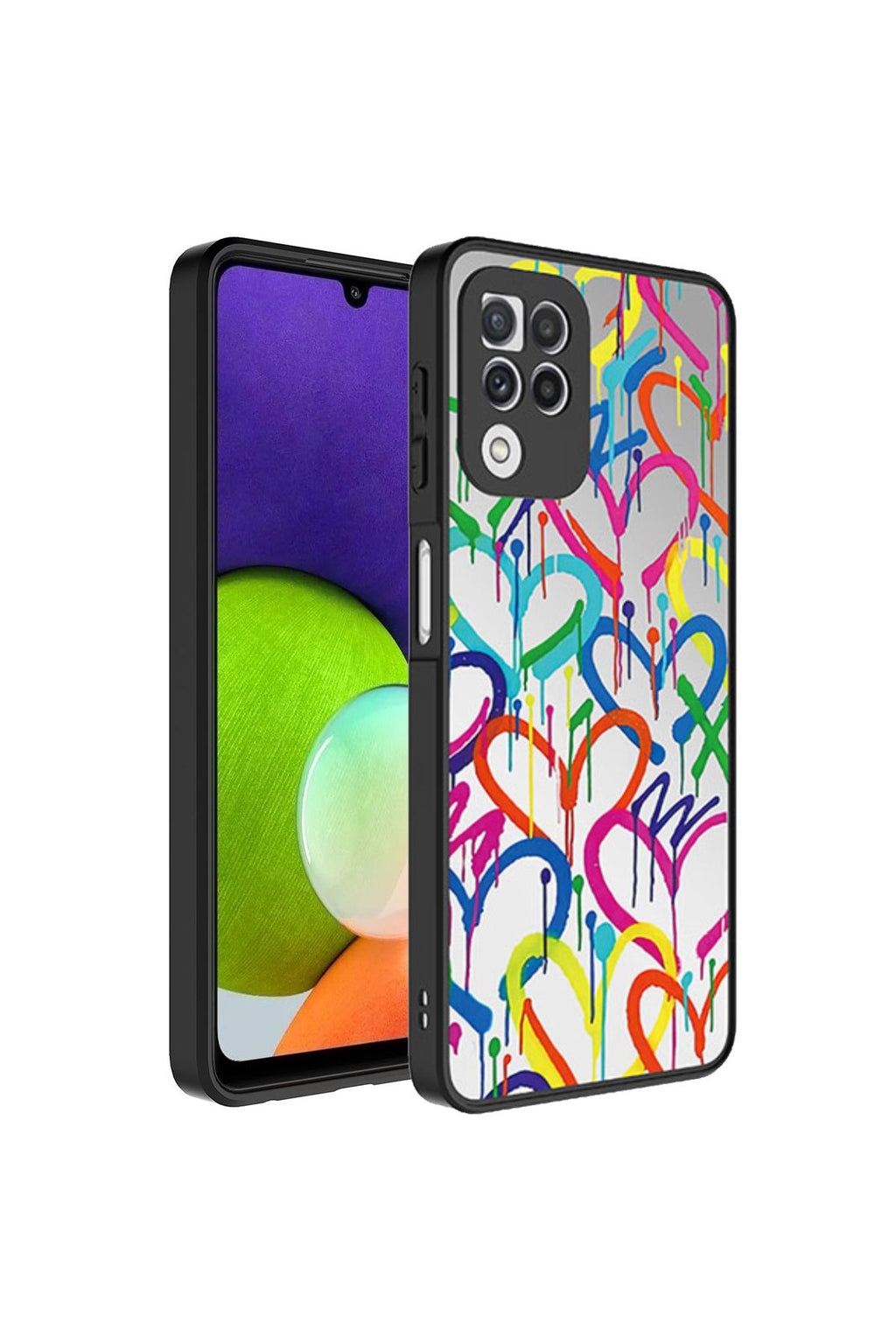 Galaxy A22 4G Kılıf Aynalı Desenli Kamera Korumalı Parlak Zore Mirror Kapak - Kalp