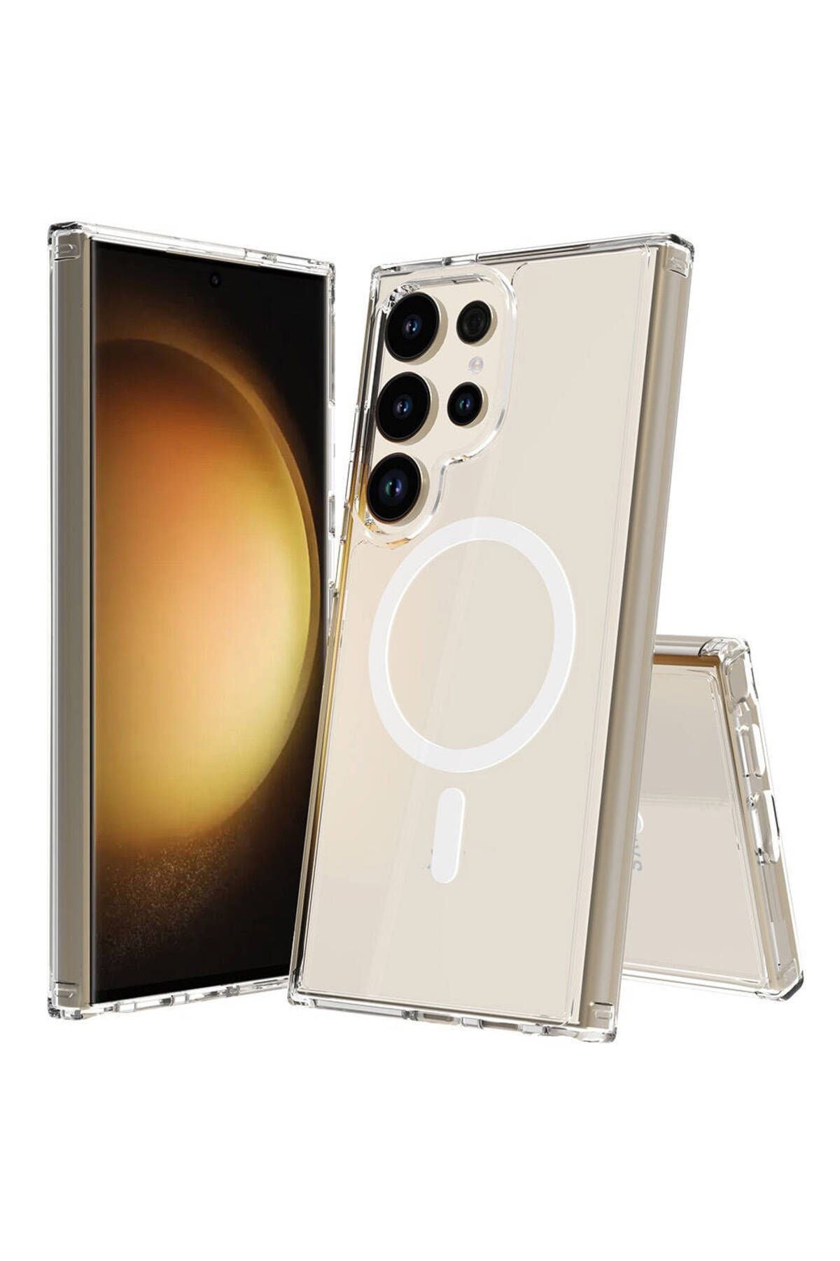Galaxy S24 Ultra Uyumlu Zore Magsafe Şarj Özellikli Şeffaf Sert PC Zore Embos Kılıf-Renksiz