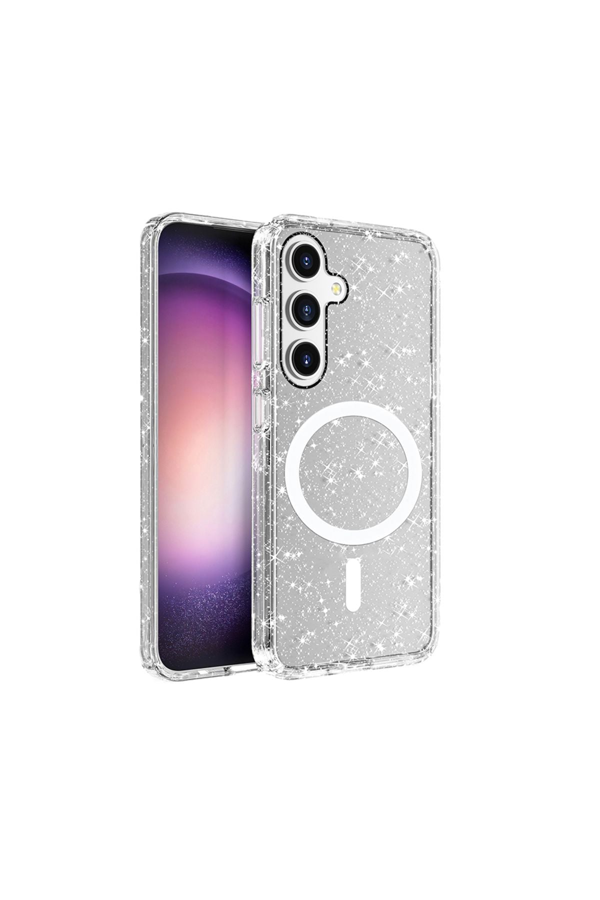 Galaxy S25 Kılıf Magsafe Şarj Özellikli Parlayan Simli Saydam Renkli Zore Allstar Kapak - Şeffaf