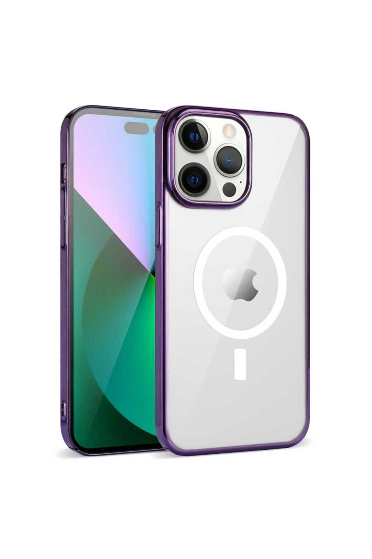 iPhone 14 Pro Uyumlu KHL Wireless Şarj Özellikli Pixel Magsafe Kılıf-Derin Mor