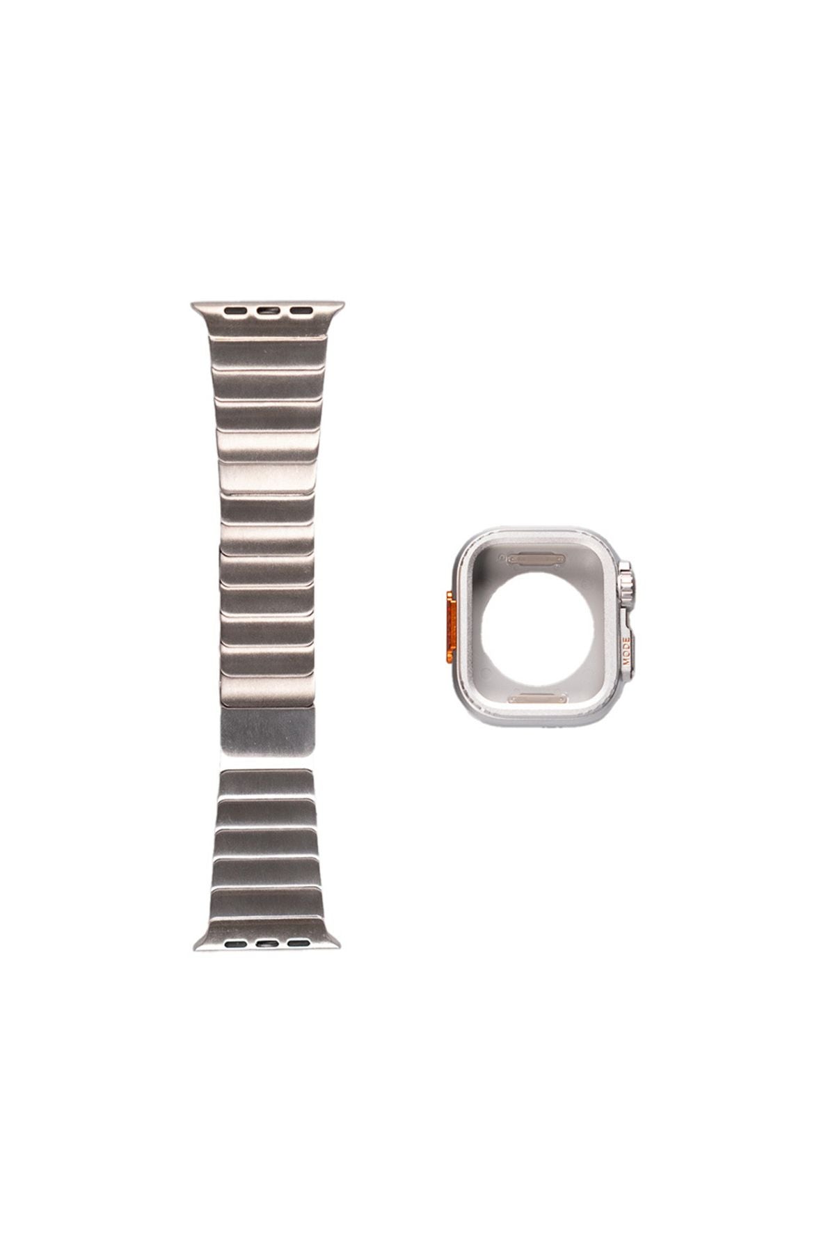 Watch Ultra 49mm Uyumlu Zore KRD-126 Sert Kasa Koruyuculu Metal Kordon-Gümüş