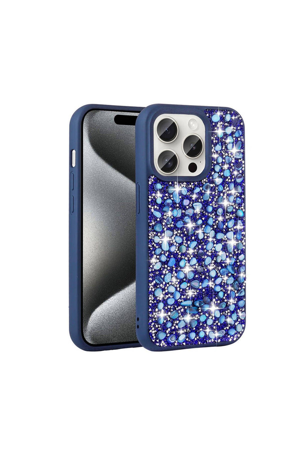 iPhone 15 Pro Kılıf Parlak Taşlı Tasarım Zore Linea Kapak - Lacivert
