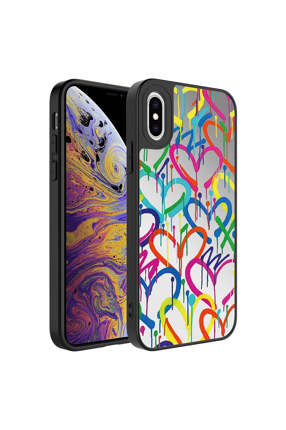 iPhone XS 5.8 Kılıf Aynalı Desenli Kamera Korumalı Parlak Zore Mirror Kapak - Yazı