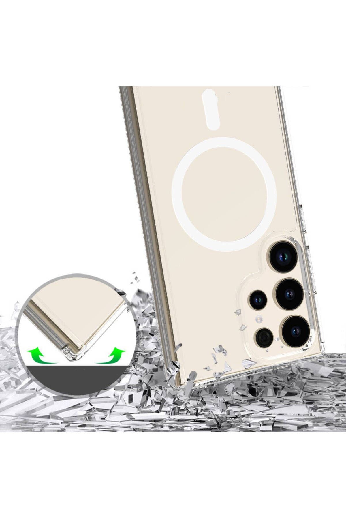 Galaxy S24 Ultra Uyumlu Zore Magsafe Şarj Özellikli Şeffaf Sert PC Zore Embos Kılıf-Renksiz