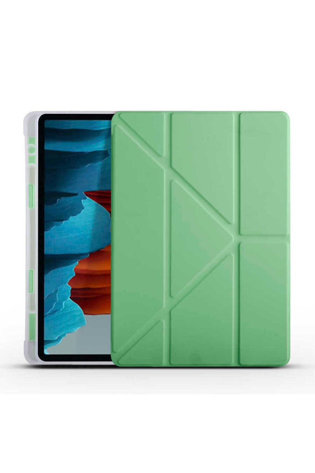 Galaxy Tab S7 T870 Kılıf  Uyumlu Zore Tri Folding Kalem Bölmeli Standlı Kılıf-Açık Yeşil