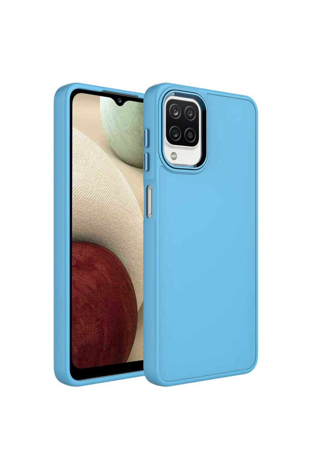 Galaxy A22 4G Kılıf Metal Çerçeve ve Buton Tasarımlı Silikon Zore Luna Kapak - Lavendery Gray