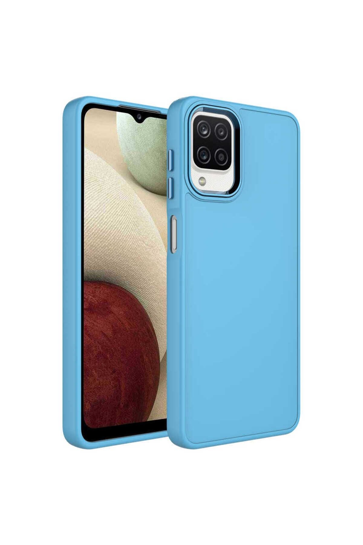 Galaxy A22 4G Kılıf Metal Çerçeve ve Buton Tasarımlı Silikon Zore Luna Kapak - Lavendery Gray