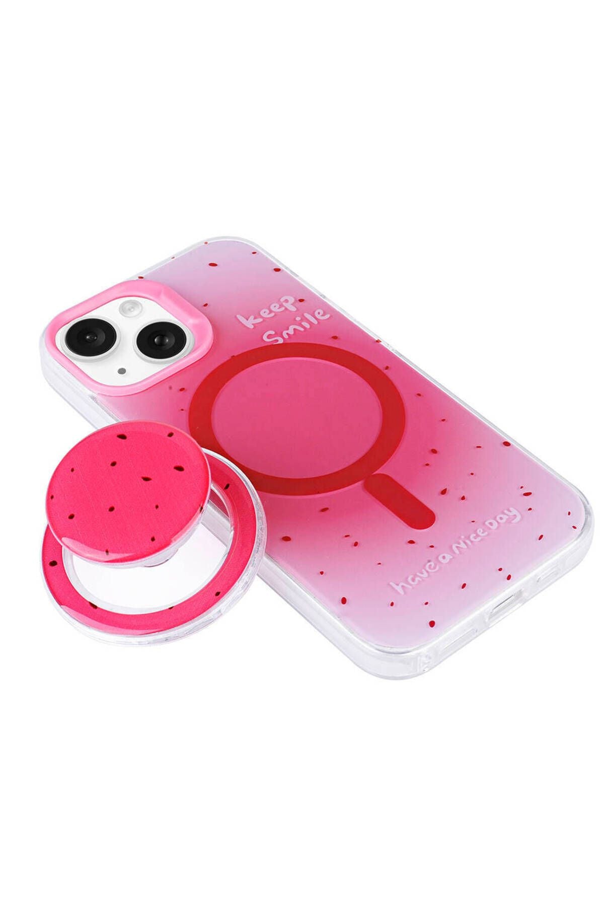 iPhone 15 Zore Magsafe Şarj Özellikli Tak-Çıkar Pop Soketli Zore Tiktok Kılıf-Turuncu