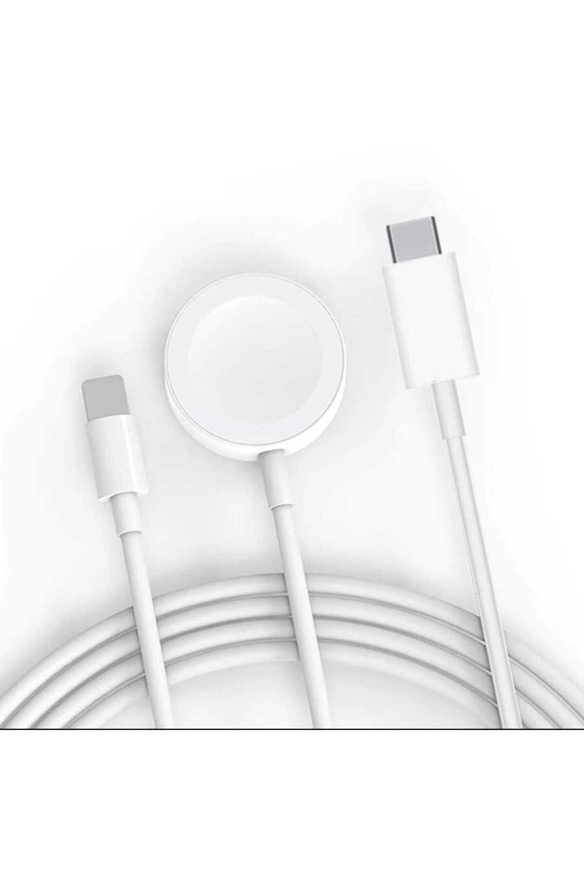 Beyaz Akıllı Saat Wireless Uyumlu  To Lightning Type-C Şarj Kablosu 1.2m-Zore