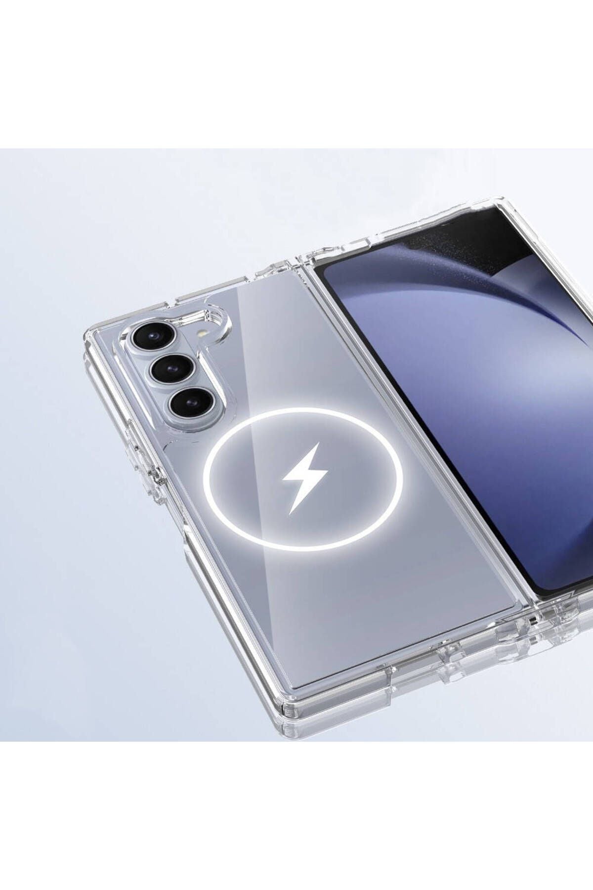 Galaxy Z Fold 6 Kılıf Magsafe Şarj Özellikli Şeffaf Sert PC Zore Embos Kapak - Şeffaf
