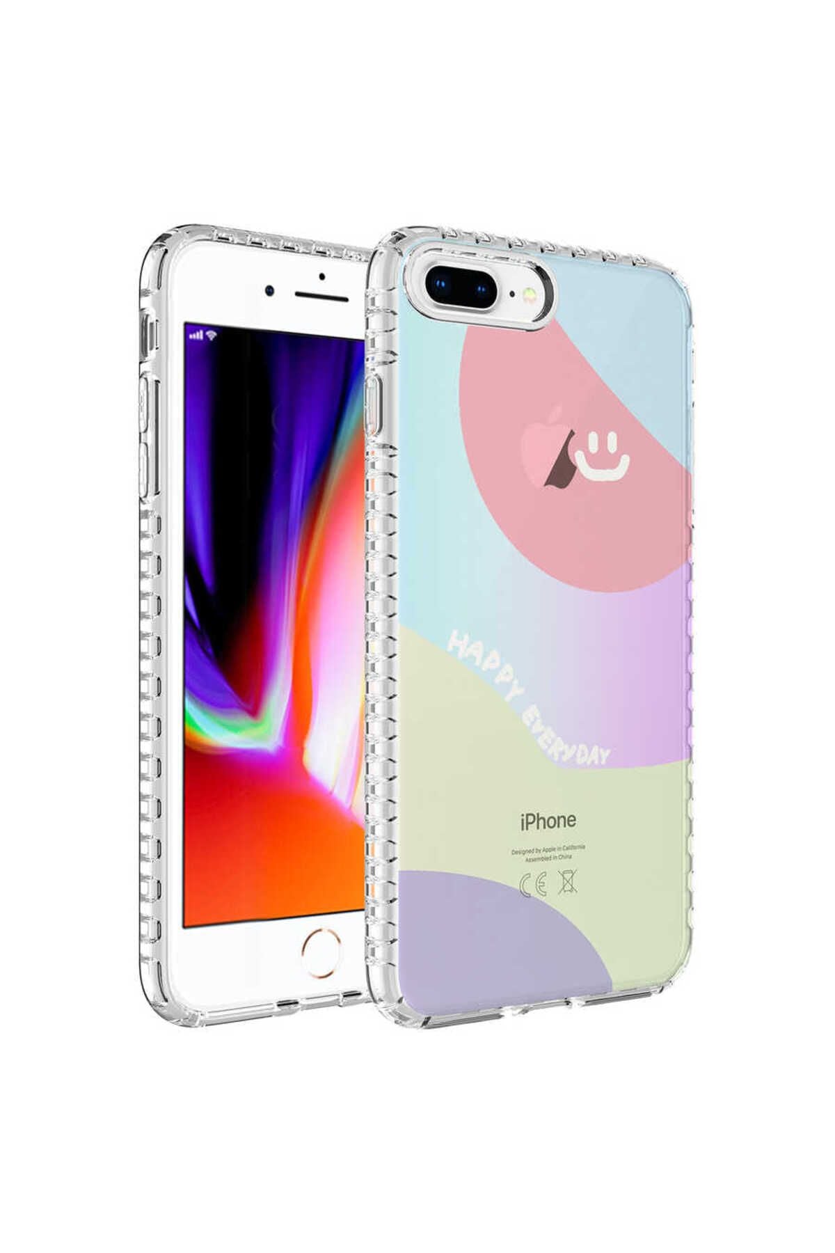 iPhone 8 Plus Kılıf Airbag Kenarlı Renkli Desenli Silikon Zore Elegans Kapak - NO3